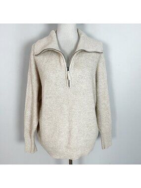 Aerie Beige Waffle Pullover Sweater Shawl Collar 1/4 Zip Size Small Women's
